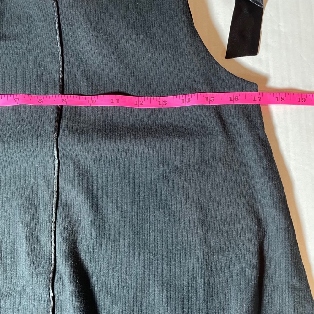 Black Ribbed Maxi Dress Bow Shoulders Side Pockets Size 16T Stretchy Material - Picture 6 of 7